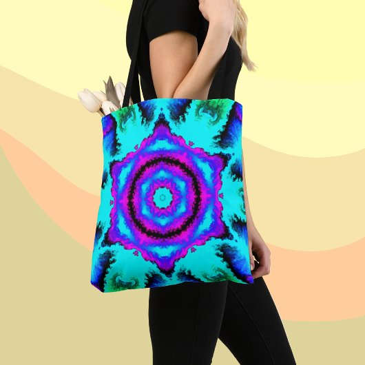Psychedelic Mandala Blume Rosa Lila und Blau Tasche