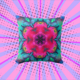 Psychedelic Mandala Blume Rosa und Blau Kissen