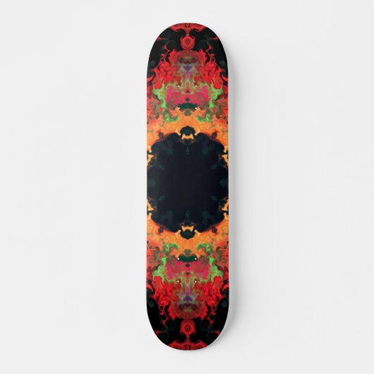 Psychedelic Mandala Blume Rot Orange und Grün Skateboard (Vorne)