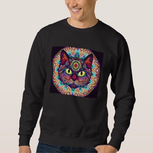 Psychedelic Mandala Cat Sweatshirt (Vorderseite)
