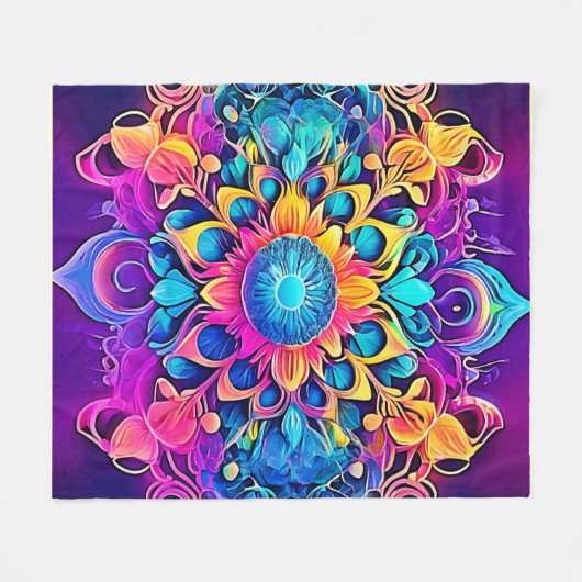 Psychedelic Mandala Design Fleecedecke (Vorderseite (Horizontal))