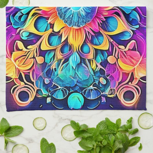 Psychedelic Mandala Design Geschirrtuch (Gefaltet)