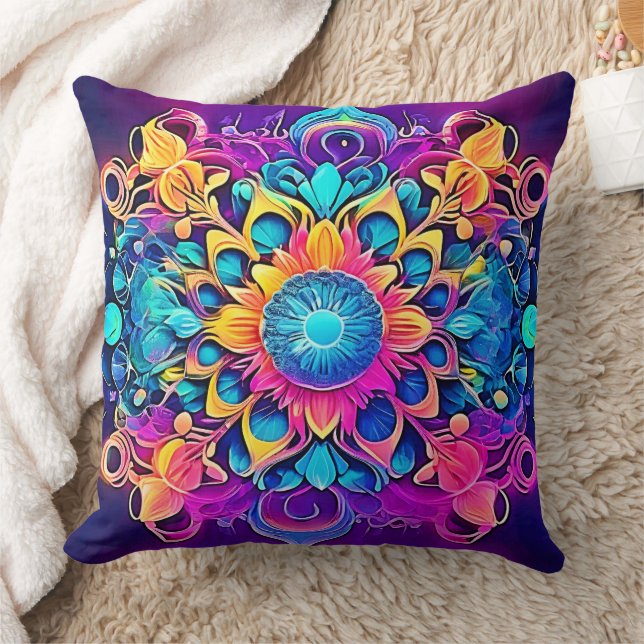 Psychedelic Mandala Design Kissen (Decke)