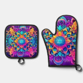 Psychedelic Mandala Design Ofenhandschuh & Topflappen-Set (Vorderseite)