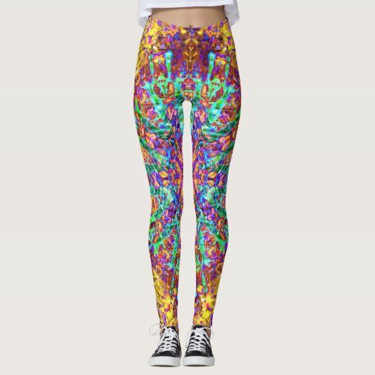 Psychedelic Mandala Trippy Hippie Color Splash Leggings (Vorderseite)