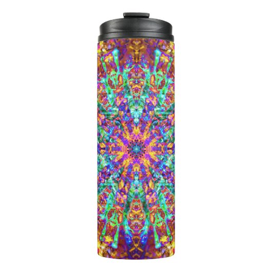 Psychedelic Mandala Trippy Hippie Color Splash Thermosbecher (Vorderseite)