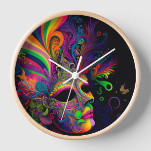 Psychedelic Mardi Gras Face Mask Uhr