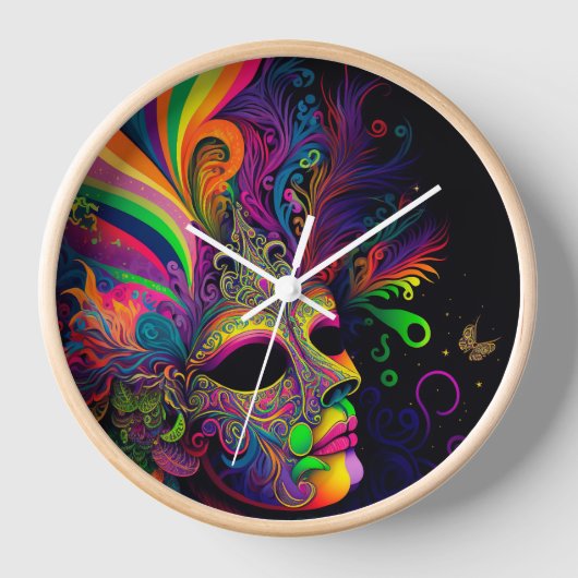Psychedelic Mardi Gras Face Mask Uhr (Vorderseite)