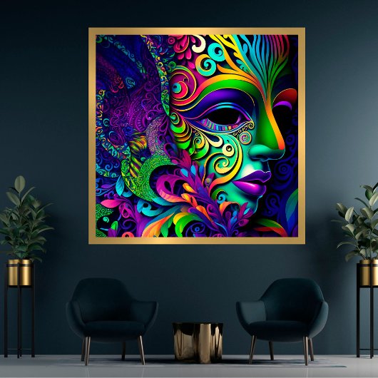 Psychedelic Mardi Gras Face Maske 3 Foto Print
