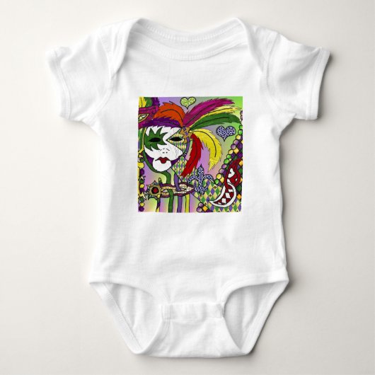 Psychedelic Mardi Gras Feather Mask Baby Strampler (Vorderseite)