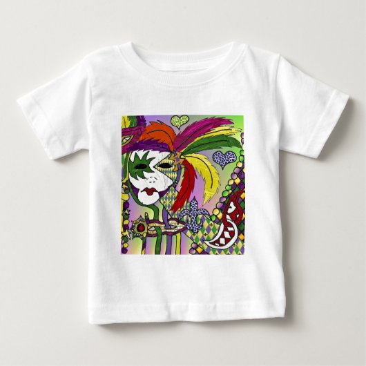 Psychedelic Mardi Gras Feather Mask Baby T-shirt (Vorderseite)