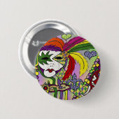 Psychedelic Mardi Gras Feather Mask Button (Vorne & Hinten)