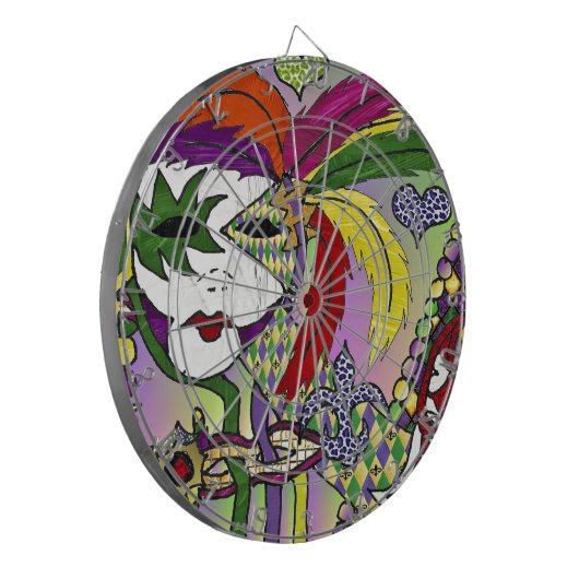 Psychedelic Mardi Gras Feather Mask Dartscheibe (Vorderseite Links)