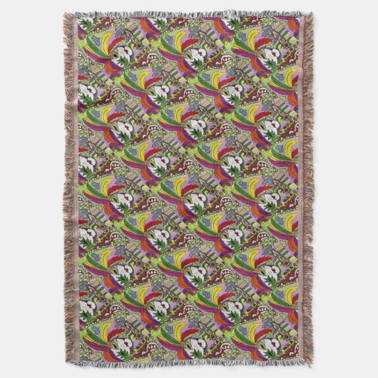 Psychedelic Mardi Gras Feather Mask Decke (Vorderseite Vertikal)