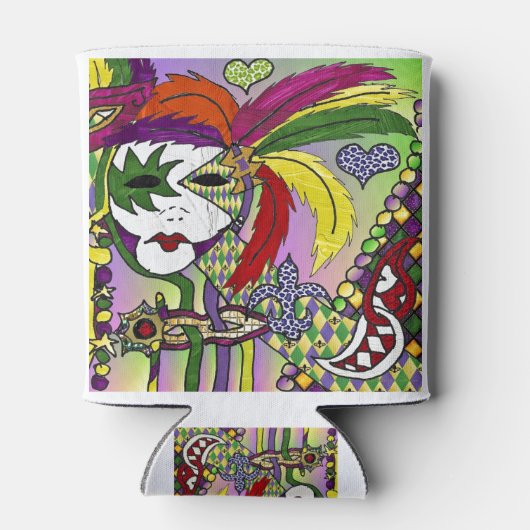 Psychedelic Mardi Gras Feather Mask Dosenkühler (Rückseite)