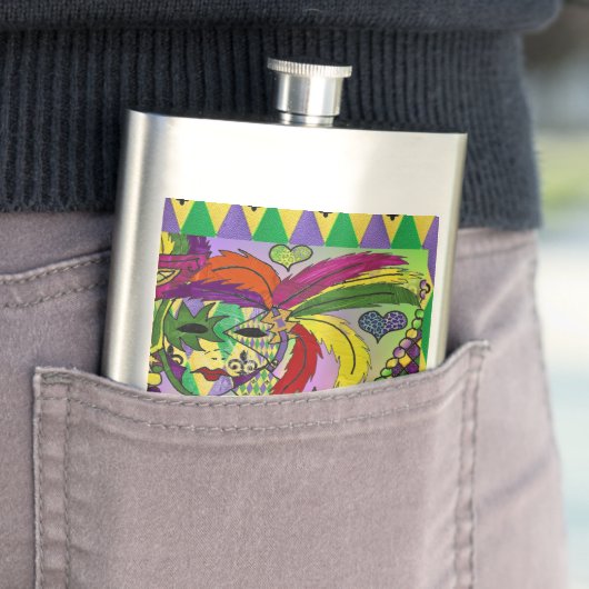 Psychedelic Mardi Gras Feather Mask Flachmann (Beispiel)