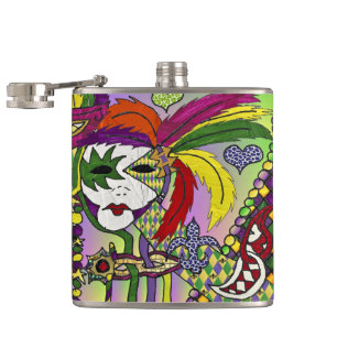 Psychedelic Mardi Gras Feather Mask Flachmann