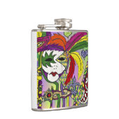 Psychedelic Mardi Gras Feather Mask Flachmann (Rechts)