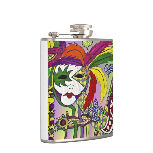 Psychedelic Mardi Gras Feather Mask Flachmann (Rechts)