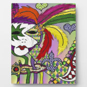 Psychedelic Mardi Gras Feather Mask Fotoplatte (Vorderseite)