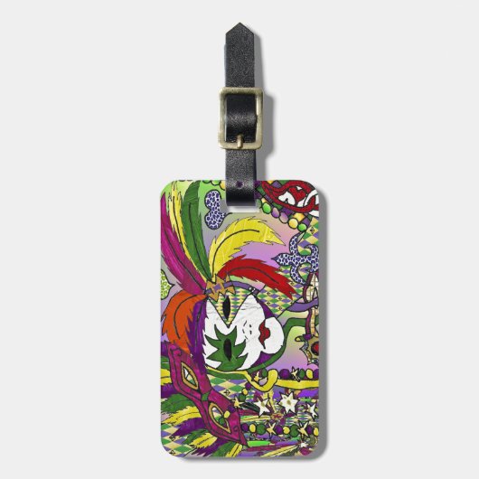 Psychedelic Mardi Gras Feather Mask Gepäckanhänger (Vorderseite vertikal)