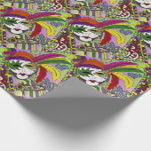 Psychedelic Mardi Gras Feather Mask Geschenkpapier (Ecke)