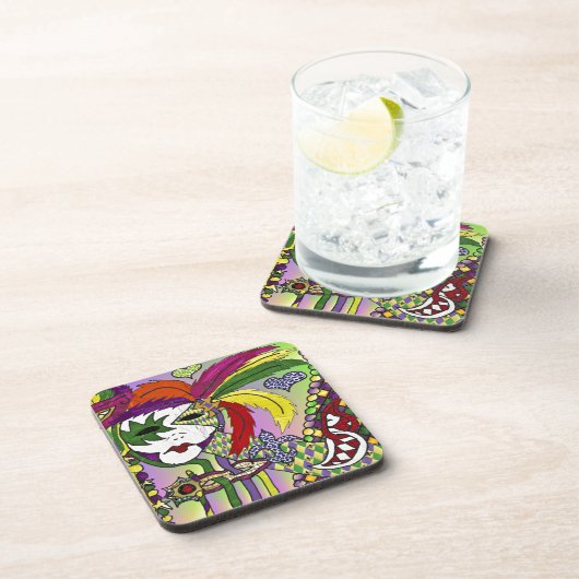 Psychedelic Mardi Gras Feather Mask Getränkeuntersetzer (Rechte Seite)
