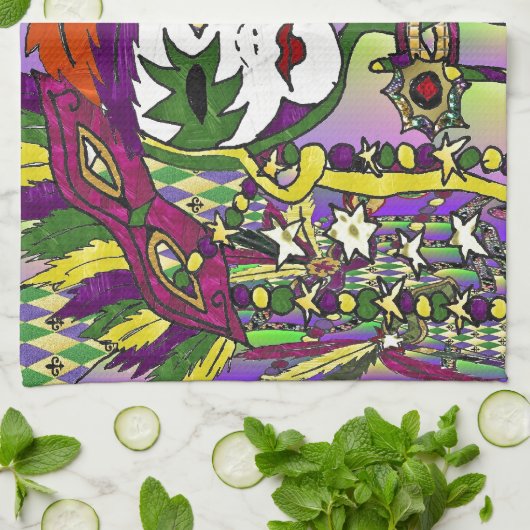 Psychedelic Mardi Gras Feather Mask Handtuch (Gefaltet)