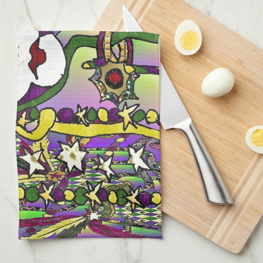 Psychedelic Mardi Gras Feather Mask Handtuch (Viertel Falte)