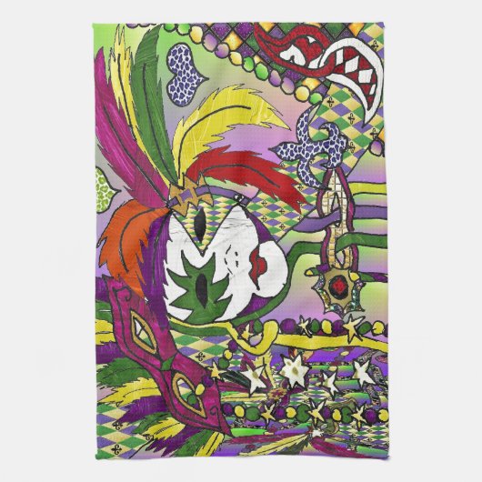 Psychedelic Mardi Gras Feather Mask Handtuch (Vertikal)