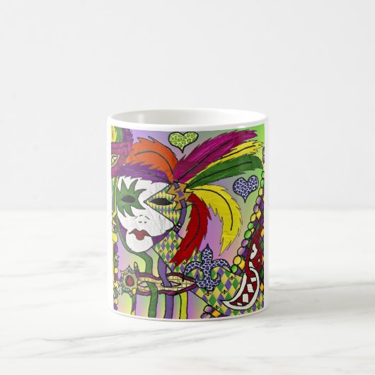 Psychedelic Mardi Gras Feather Mask Kaffeetasse (Mittel)