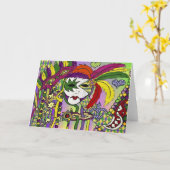 Psychedelic Mardi Gras Feather Mask Karte (Gelbe Blume)