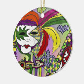 Psychedelic Mardi Gras Feather Mask Keramik Ornament (Links)