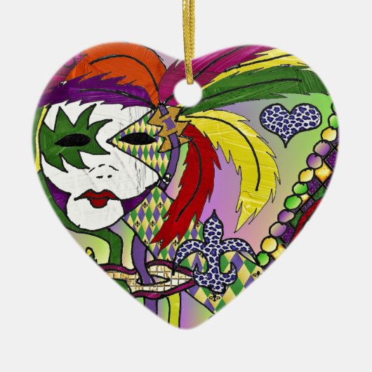 Psychedelic Mardi Gras Feather Mask Keramikornament (Vorne)