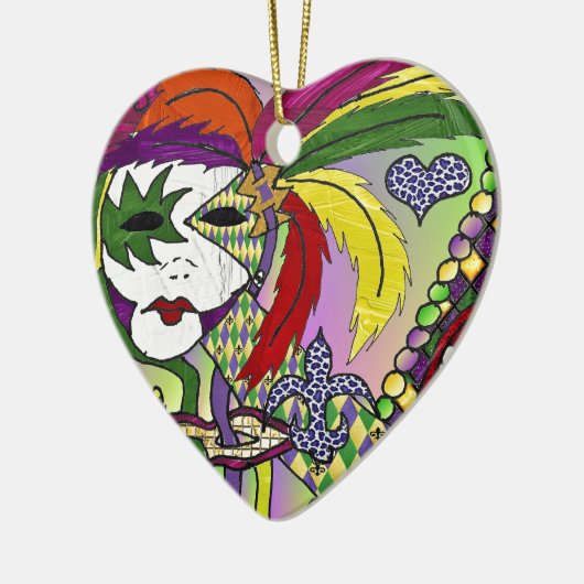 Psychedelic Mardi Gras Feather Mask Keramikornament (Links)