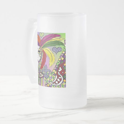 Psychedelic Mardi Gras Feather Mask Mattglas Bierglas (Vorderseite Links)