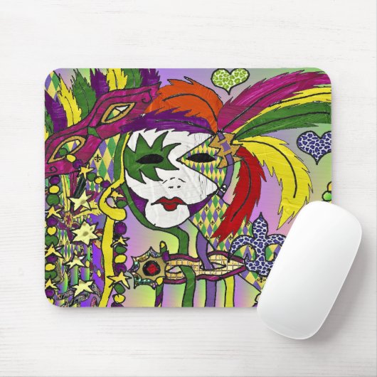 Psychedelic Mardi Gras Feather Mask Mousepad (Mit Mouse)