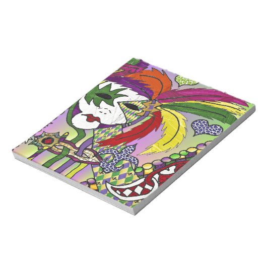 Psychedelic Mardi Gras Feather Mask Notizblock (Rotiert)
