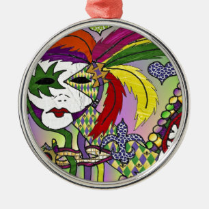 Psychedelic Mardi Gras Feather Mask Ornament Aus Metall
