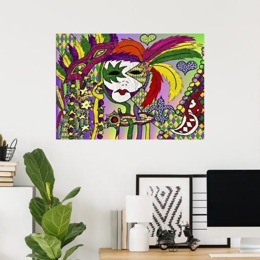 Psychedelic Mardi Gras Feather Mask Poster (Heimbüro)