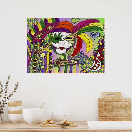 Psychedelic Mardi Gras Feather Mask Poster (Küche)