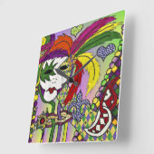 Psychedelic Mardi Gras Feather Mask Quadratische Wanduhr (Winkel)