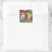 Psychedelic Mardi Gras Feather Mask Quadratischer Aufkleber (Tasche)