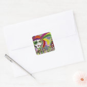 Psychedelic Mardi Gras Feather Mask Quadratischer Aufkleber (Umschlag)