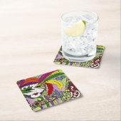 Psychedelic Mardi Gras Feather Mask Rechteckiger Pappuntersetzer (Vor Ort)