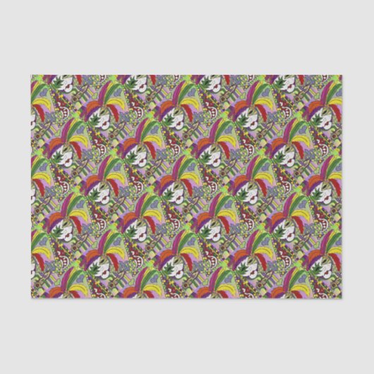 Psychedelic Mardi Gras Feather Mask Seidenpapier (Vorderseite)
