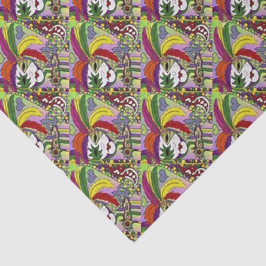 Psychedelic Mardi Gras Feather Mask Seidenpapier (Ausschnitt)