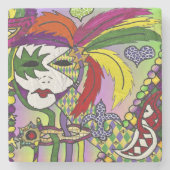 Psychedelic Mardi Gras Feather Mask Steinuntersetzer (Vorderseite)