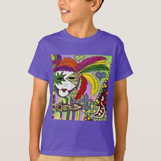 Psychedelic Mardi Gras Feather Mask T-Shirt (Vorderseite)