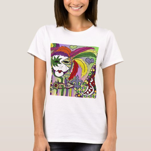Psychedelic Mardi Gras Feather Mask T-Shirt (Vorderseite)